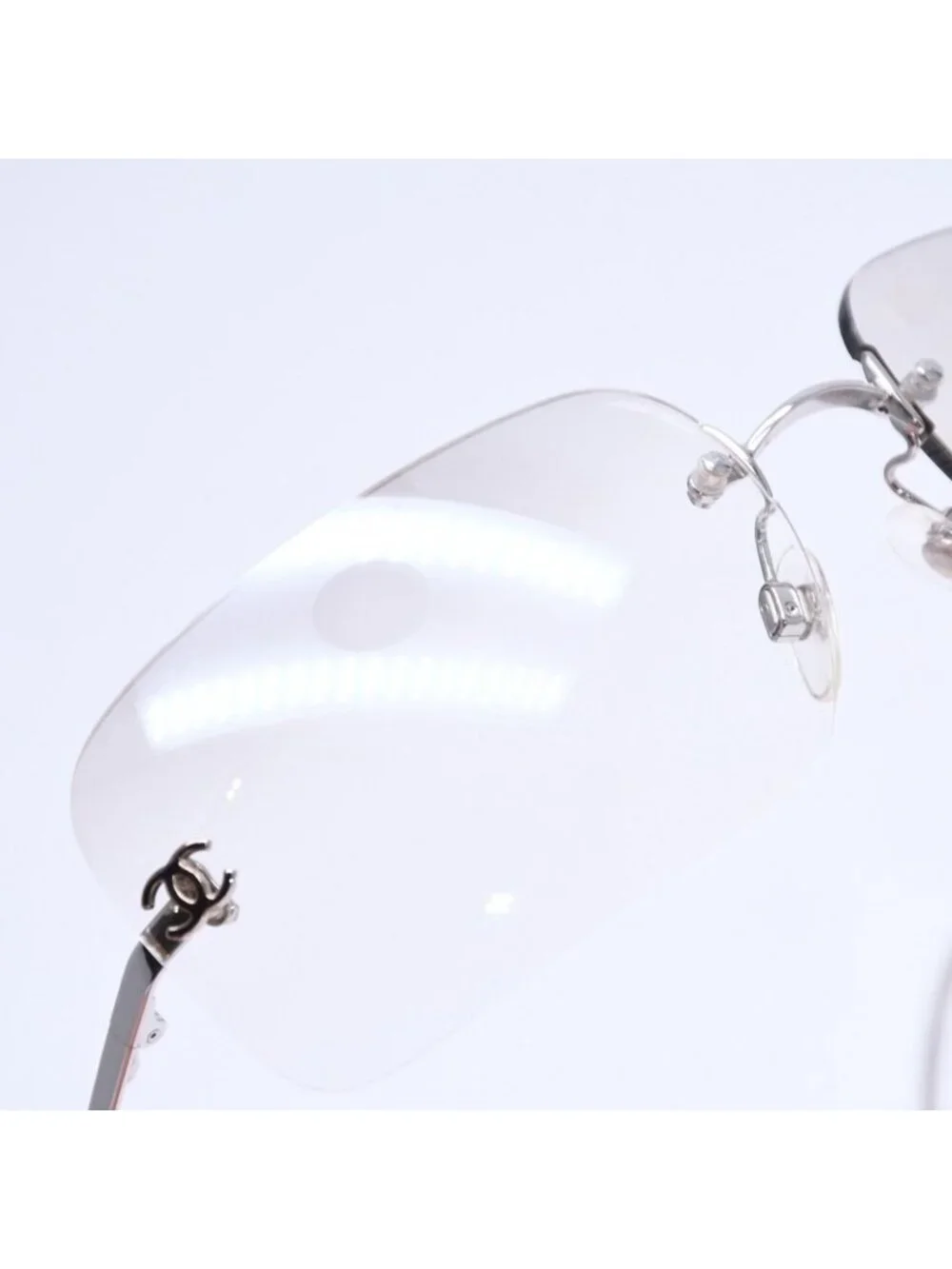 Chanel Rimless Sunglasses CC Logo Gradient Eyewear Silver